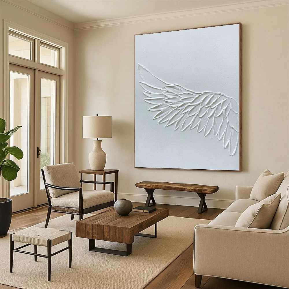Sculptural Minimalist Wing - hand-painted abstract decor for cafe